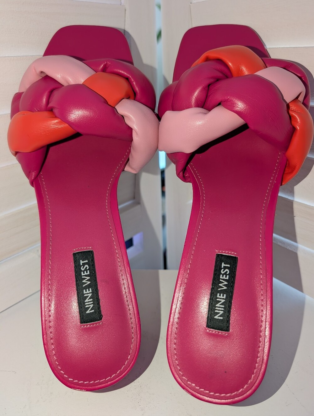 Nine West Pink Braided Block Heel Sandals